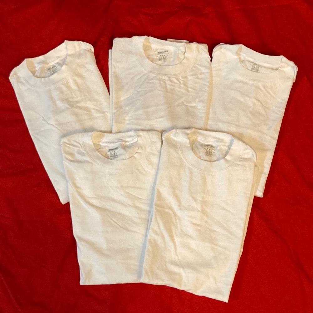 Lot of 5 Kirkland White Men’s T-shirts Size Medium. Never Worn. Washed / Dried